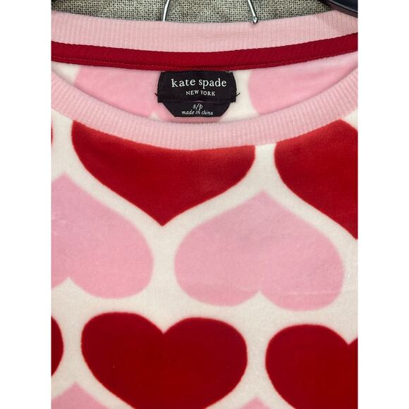 NWT Kate Spade Heart Print velour Pajama Set Small Pink Red Long Sleeve Joggers - Picture 3 of 15